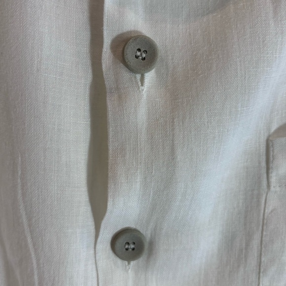 FLAX Sz XXL (estimated) Linen Shirt Grey Fabric Covered Buttons Patch Pockets - Picture 8 of 8